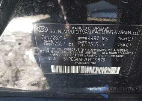 2015 Hyundai Sonata Sport из США, поврежденный, VIN 5NPE34AF7FH119876